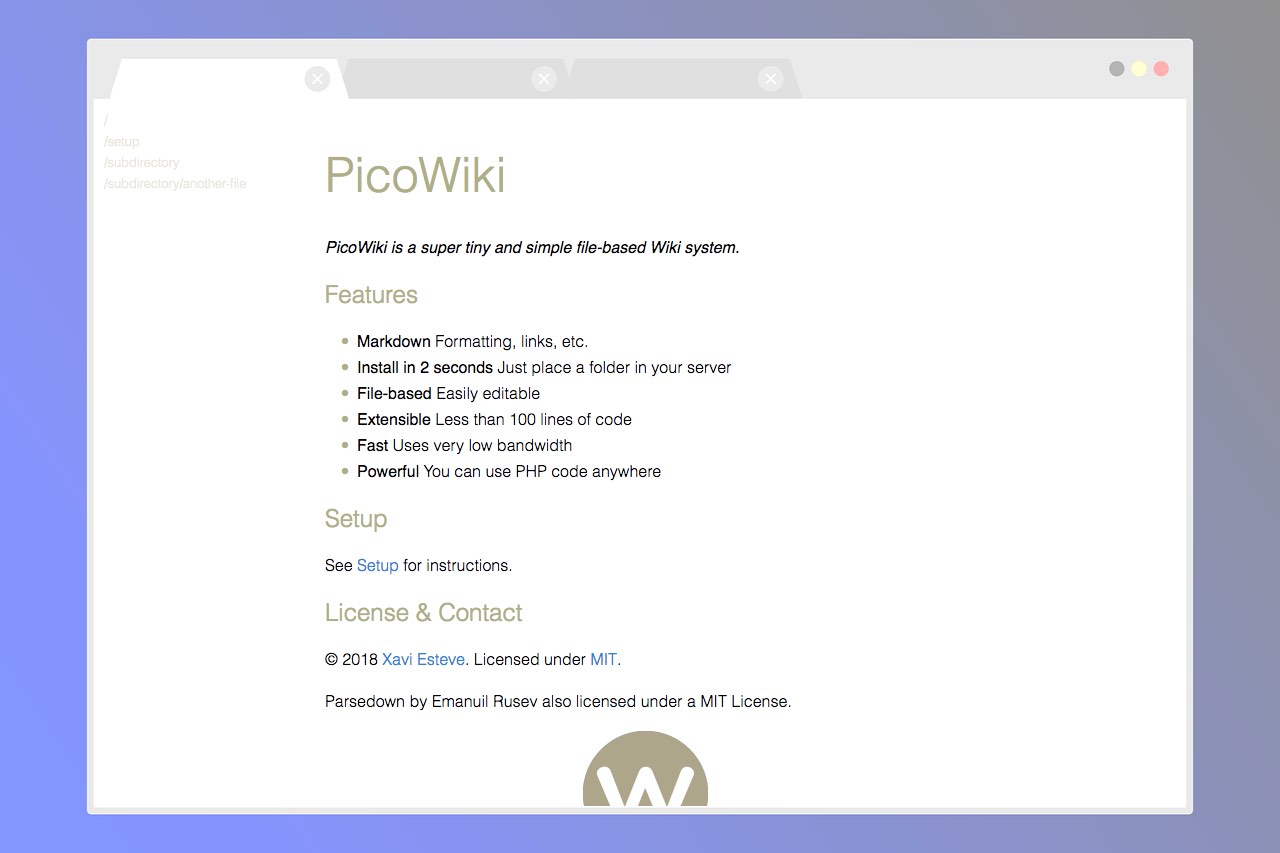 Screenshot of the main page of PicoWiki
